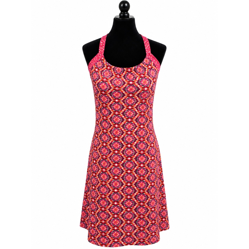 Prana Womens Medium Geometric Print Sport Dress Racerback Stretch Pink Orange